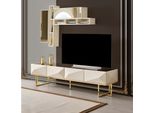 Credenza Rtv Bassa Parete Attrezzata Porta Tv Armadio Legno Beige Ripiani
