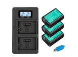 Batteria, Capacità 2250Mah, Compatibile Con Fotocamere Digitali, 3 Batterie E Caricatore