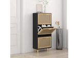 Vidaxl Scarpiera Nera 52X25X115 Cm Materiale A Base Di Legno E Rattan Naturale - Scarpiera - Armadietti Per Scarpe - Contenitore Per Scarpe - Organizzatore Per Scarpe