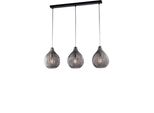 Diamante Binario In Ferro Nero E Montatura Cromo Con Cavi Regolabili E Diffusori In Vetro Soffiato Grigio Specchiato Con Dec. Effetto Cristallo 3 Luci