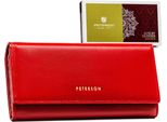 Peterson | Portafoglio Grande Da Donna In Pelle, Con Inserti Dorati, Rosso, 18,5X9 Cm