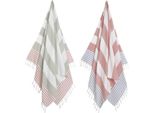 2X Asciugamano Hammam Xl - Combi - Grigio/Rosso/Blu - Asciugamano Da Spiaggia - Cotone - Piscina - Sciarpa - Asciugamano Da Bagno - Yoga - Strisce - 100 X 180 Cm