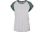 Urban Classics - Maglietta Donna Maniche Raglan TN770 (S) (Grigio Chiaro/Verde Foglia)