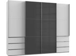 Armadio Level Ad Ante Scorrevoli 300Cm In Vetro Grigio Bianco Con Cassetti (16760)