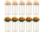 Portafiori - Set Di 10 Colonne Nuziali Geometriche - Altezza 80 Cm - Capacità Di Carico 10 Kg Per Colonna - Base 27×27 Cm - Ferro, Smaltato A Fuoco - Piantana/Tavolo - Oro