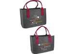 Gilde Tasche, Rechteckig, "Schlagworte"", Herzmotiv, Spruch, Filz, Dunkelgrau, Mehrfarbig, , 2 StüCk Wie Abgebildet, L. 25 Cm, B. 40 Cm, H. 26 Cm 43061/Abverkauf Nur Solange Vorrat Reicht"