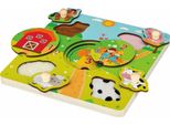 Puzzle Tattile In Legno Con Animali Della Fattoria, 6 Pezzi