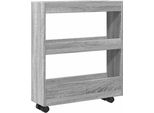 Vidaxl Carrello Portaoggetti Stretto A 3 Ripiani Grigio Materiale Legno Sonoma