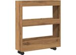 Vidaxl Carrello Portaoggetti Stretto A 3 Ripiani Materiale Legno Rovere Artigianale