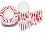 Set Da Colazione Split Rosso 18 Pezzi Piatti Ciotole Tazze A Righe