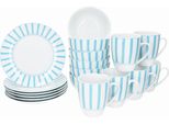 Set Da Colazione Split Turchese 18 Pezzi Piatti Ciotole Tazze A Righe