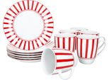 Split Rosso Set Da Colazione 12 Pezzi Porcellana Piatti A Righe Tazze