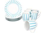 Split Turchese Set Da Colazione 12 Pezzi Porcellana Piatti A Righe Tazze
