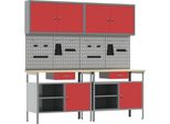 Vidaxl Set Banco Da Lavoro Con Cassetti 8 Pz Rosso Acciaio Verniciato A Polvere