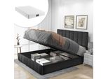Letto A Molle Idrauliche Merax 140X200Cm Con Rete, Letto Matrimoniale In Lino Con Materasso A Molle, Letto Imbottito Con Rete A Doghe E Contenitore, Grigio