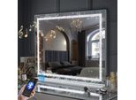 Vanitii Hollywood Specchio Per Il Trucco 100Cm X 80Cm Con Illuminazione A Led 3 Modalità Di Luce Cristalli Specchio Per Il Trucco Bluetooth Per Il Bagno Tavolo Da Toilette Bianco