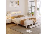 Letto Imbottito Unboxg 160×200 Cm In Beige, Velluto - Letto Contenitore Con Illuminazione A Led, Porta Usb E Cassetti