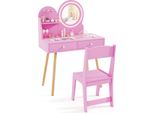 Costway Tavolo Da Trucco Per Bambini Con Illuminazione, Tavolo Da Toeletta 2 In 1 Con Specchio, 2 Cassetti, Ripiano E 3 Ganci, Comò Da Trucco Per Bambine Dai 3 Anni In Su, Rosa