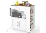 Carrello Da Cucina Costway Su Ruote, Carrello Di Servizio Con Piano Di Lavoro, Cassetto, Portasciugamani E 3 Ripiani Per Spezie, Isola Da Cucina In Legno Bianco+Naturale 75X46X90,5 Cm