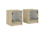 Syfax™ Comodini Con Ante In Vetro 2Pz Rovere Sonoma 35X37X42 Cm