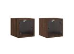 Syfax™ Comodini Con Ante In Vetro 2Pz Rovere Marrone 35X37X35 Cm