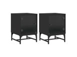 Syfax™ Comodini Con Ante In Vetro 2Pz Nero 35X37X50 Cm