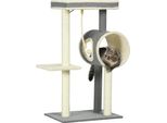 Albero Tiragraffi Pawhut 104 Cm Con Grotta Per Gatti, Tiragraffi Per Gatti Con Palla Da Gioco, Albero Per Gatti Con 2 Aree Di Riposo, Albero Da Arrampicata Per Gatti Fino A 5 Kg, Arredamento Per Gatti, Sisal, Grigio