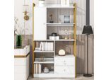 Flieks Libreria Scaffale Per Ufficio Con 5 Livelli, Scaffale In Piedi Con Porta E 2 Cassetti, Scaffale Per Ufficio Scaffale Per Soggiorno, Bianco