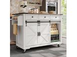 Isola Cucina Fortuna Lai, Carrello Di Servizio Con Piano Di Lavoro Estraibile, Carrello Da Cucina Su Ruote, Mobile Da Cucina Con 2 Ante Scorrevoli E 3 Cassetti, Carrello Portavivande Con Venature Del Legno, Mobile Da Cucina