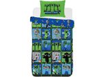 Minecraft - Set Di Biancheria Da Letto Reversibile Con Stampa All-Over AG4118 (Letto Singolo) (Verde/Blu/Grigio)