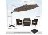 Ombrellone Ø 330 Cm Con Manovella & Upf 50+ E Ombrellone Da Giardino A Sbalzo Girevole A 360° Marrone