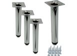 4 X Gambe Per Mobili Regolabili Argento, Altezza Fino A 20 Cm, Rotonde, Set Di 4 Con Viti, Finitura Lucida, Ideali Per Divani, Cassettiere E Altro Ancora
