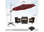 Ombrellone Ø 330 Cm Con Manovella & Upf 50+ E Ombrellone Da Giardino A Sbalzo Girevole A 360° Rosso