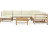 Syfax™ Set Salotto Da Giardino 8Pz Con Cuscini Bianco Crema In Bambù