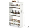 Costway Carrello Da Nicchia 20 Cm, Carrello Da Cucina Stretto A 4 Ripiani Con Stazione Di Ricarica, Scaffale Da Nicchia, Carrello Di Servizio Con Maniglia E Ringhiere, Scaffale Da Bagno In Legno, Bianco