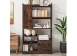 Flieks Libreria Scaffale Da Ufficio Con 5 Livelli, Scaffale In Piedi Con Porta E 2 Cassetti, Scaffale Di Stoccaggio Scaffale Da Ufficio Soggiorno, Marrone