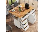Fortuna Lai Isola Cucina Moderna, Mobile Da Cucina, Carrello Da Cucina Estraibile Con Rotelle E Piano Di Lavoro, Carrello Di Servizio Con Ripiano Per Spezie E 8 Cassetti, Bianco