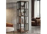 Libreria HWC-P13, Scaffale Fisso Scaffale Girevole, Rotelle Girevoli, Metallo Industriale Melamina Mvg 147X40X40Cm ~ Marrone