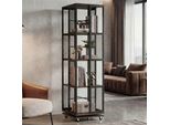 Libreria HWC-P13, Scaffale Fisso Scaffale Girevole, Rotelle Girevoli, Metallo Industriale Melamina Mvg 147X40X40Cm ~ Marrone Scuro