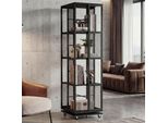 Libreria HWC-P13, Scaffale Fisso Scaffale Girevole, Rotelle Girevoli, Metallo Industriale Melamina Mvg 147X40X40Cm ~ Nero