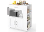 Carrello Da Cucina Costway Su Ruote, Carrello Di Servizio Con Piano Di Lavoro, Cassetto, Portasciugamani E 3 Ripiani Per Spezie, Isola Da Cucina Mobile In Legno, Bianco, 75X46X90,5 Cm