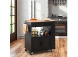 Carrello Da Cucina Costway Su Ruote, Carrello Di Servizio Con Piano Di Lavoro, Cassetto, Portasciugamani E 3 Ripiani Per Spezie, Isola Da Cucina In Legno Nero 75X46X90,5 Cm