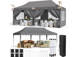 Gazebo Pieghevole 3X6 M - Tenda Pop-Up Per Feste - Impermeabile - UV50+ - Struttura In Alluminio - Hdpe Con Rivestimento Inpoliuretano- Con Pareti Laterali - Grigio Scuro