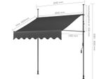 Tenda Da Sole Per Balcone/Terrazzo - Tenda A Pinza Estensibile - 350 X 120 Cm - Protezione Uv 50+ - Manovella - Senza Foratura - Poliestere Rivestito Inpoliuretano- Grigio