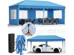 Gazebo Pieghevole 3X6 M - Tenda Pop-Up Per Feste - Montaggio Rapido Con Una Sola Spinta - Hdpe Impermeabile, Rivestito Inpoliuretano- Struttura In Alluminio - 4 Pareti Laterali - Blu