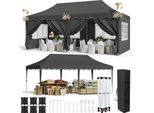 Padiglione Da Giardino Per Feste 3X6 M - Pop Up - Impermeabile - Uv 50+ - Con Tutte Le Pareti Laterali - Struttura In Alluminio - Hdpe, Rivestimento Inpoliuretano- Nero