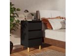 Comodino Con Gambe In Legno Massiccio Nero 40X35X69 Cm