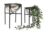 Dandibo Sgabello Per Fiori In Metallo Con Vaso Nero Argento Set Di 2 Supporti Per Fiori 96257 Colonna Per Fiori Sgabello Moderno Per Piante