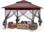 Gazebo Pieghevole - Gazebo Pop-Up Da Giardino - 3,3 X 3,3 M - Oxford Impermeabile Rivestito Inpoliuretano- Struttura In Acciaio - Doppio Tetto - 4 Pareti Laterali In Zanzariera - Regolabile In Altezza - Rosso