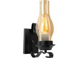 Applique Vintage In Stile Cinese - Applique In Vetro E27 - Paralume In Vetro Trasparente - Luce Verso L'alto - Max. 60W - Tensione 220V 50Hz - Senza Lampadina - Nero
